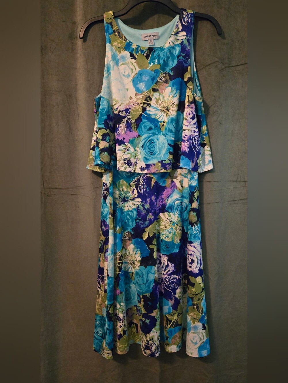 Shelby & Palmer Blue Teal Floral Cold-Shoulder Midi Dress